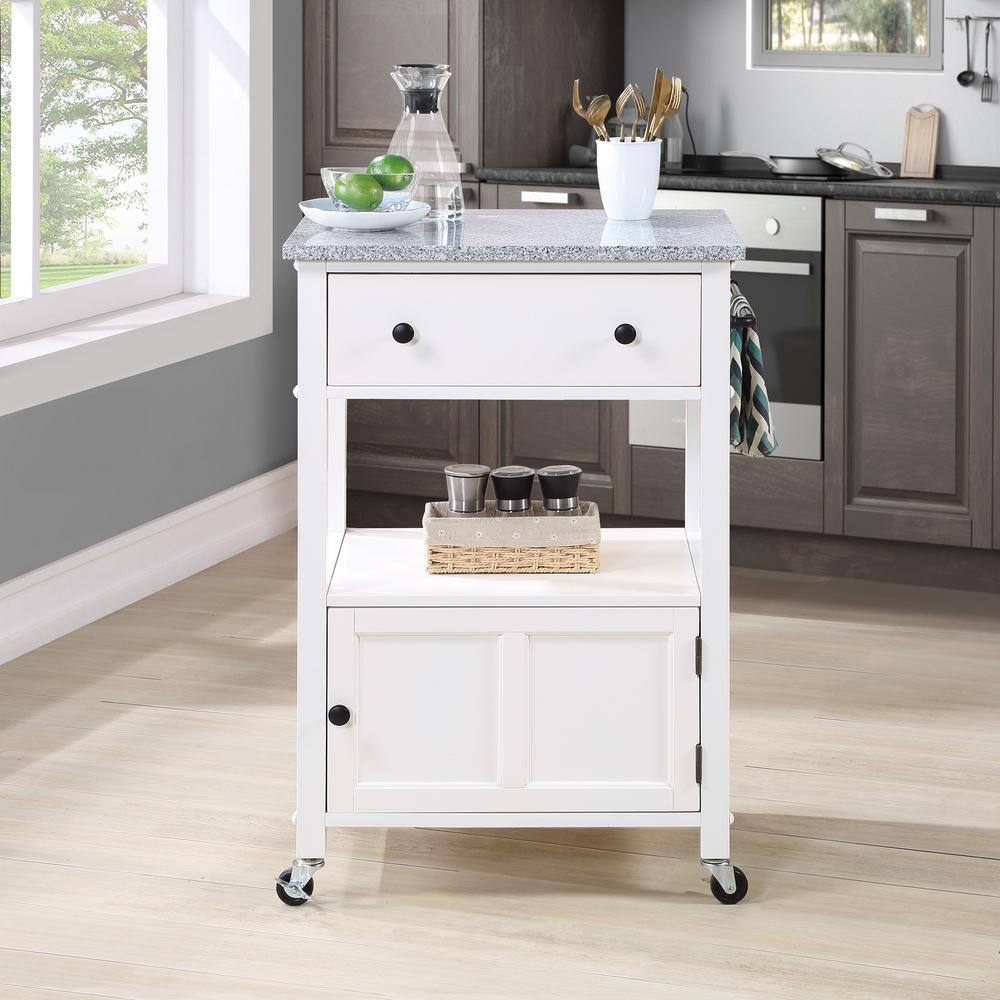 Os Home And Office Furniture Farmhouse White Painted Kitchen Cart With 