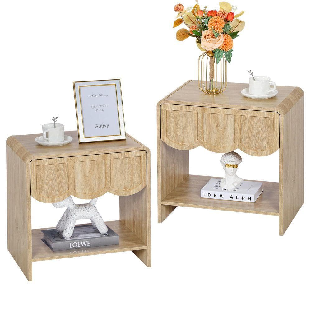 ATHMILE Natural 1 Drawer 13.78 in. W Set of Nightstands NAD-W70203D50-2