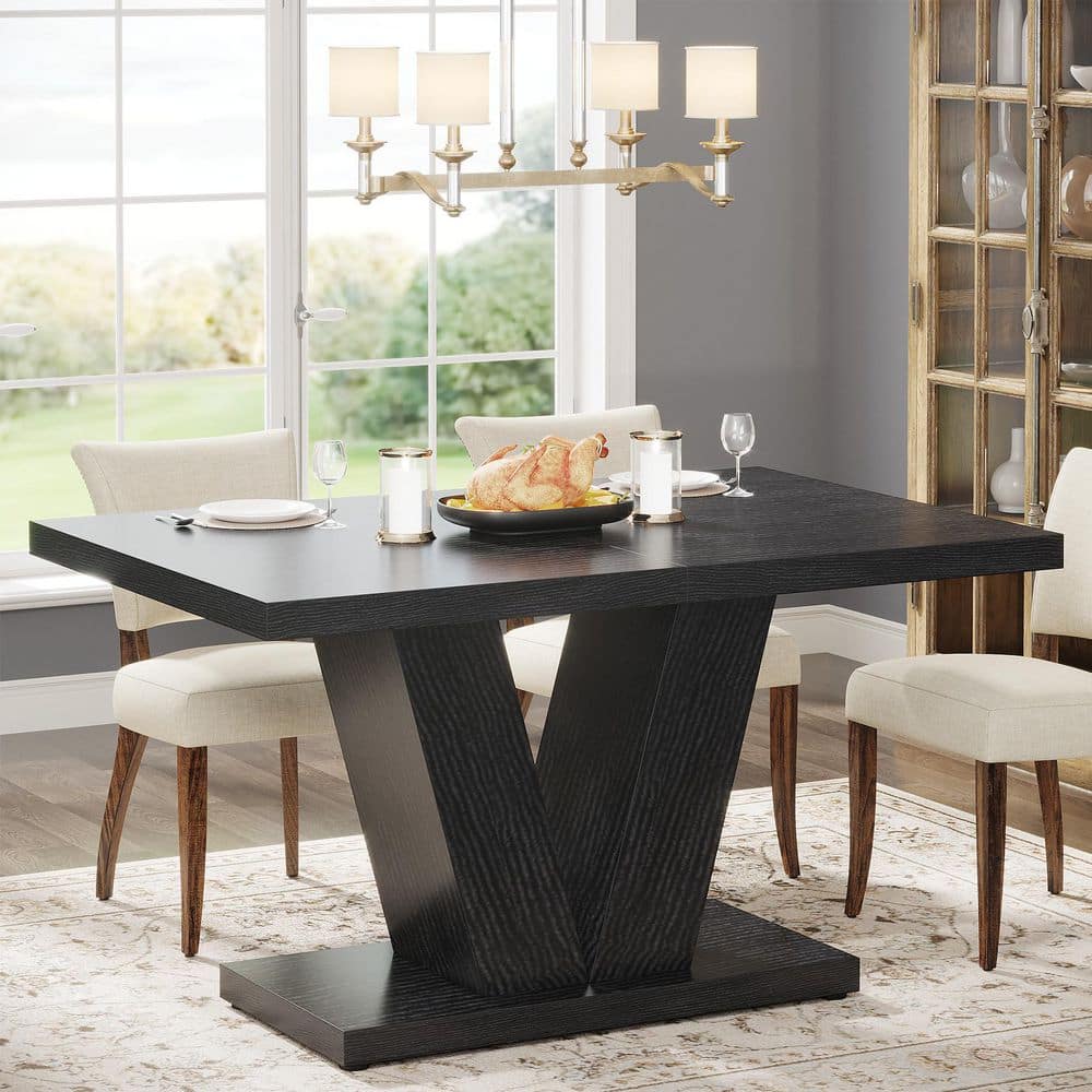 Black Wood 47 in. Heavy Duty Pedestal Base Dining Table Seats 4 for Dining Room,Farmhouse Eating Table for Kitchen