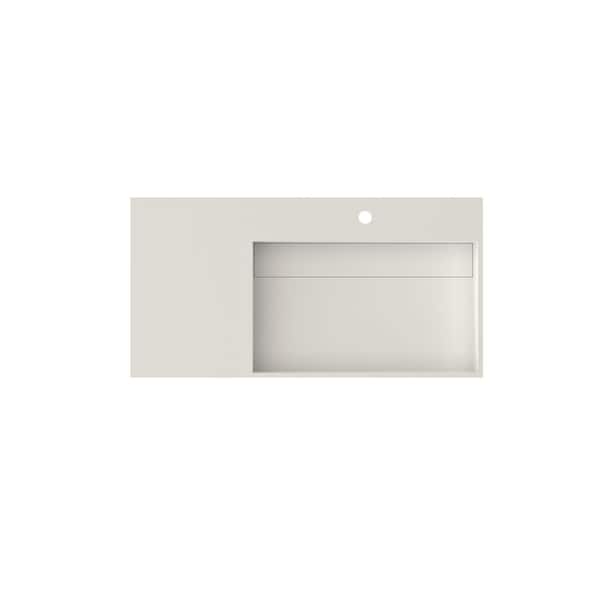 HOPROME 36 x 18 in. Solid Surface Wall Mount Bathroom Right Vessel Sink with Faucet Hole and Drain Cover