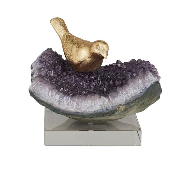 Litton Lane Multi Colored Polystone Bird Sculpture with Amethyst and Acrylic Stand