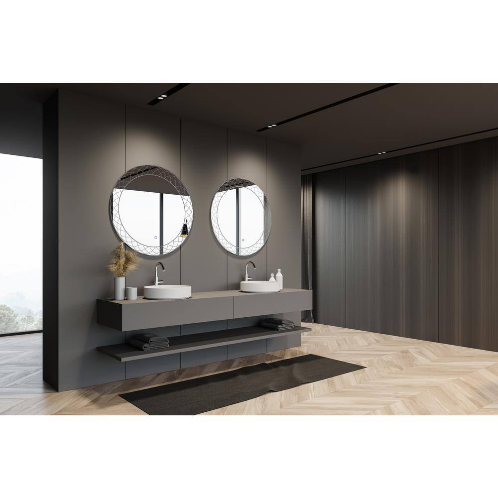 30" Round Silver LED Lighted Bathroom Mirror