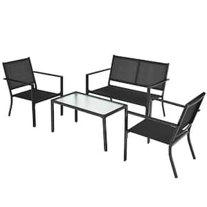 4-Piece Metal Patio Conversation Set Sofa Coffee Table Steel Frame Garden