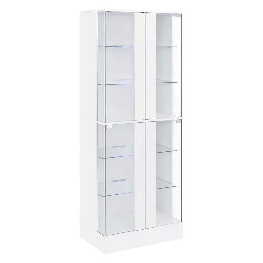 White High Gloss Lighted Glass Curio Cabinet with Shelves