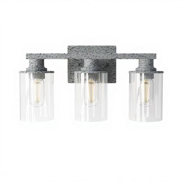 17 in. 3-Light White Vanity Light Over Mirror, Bathroom Wall Light with Clear Glass Shades for Bedroom and Hallway