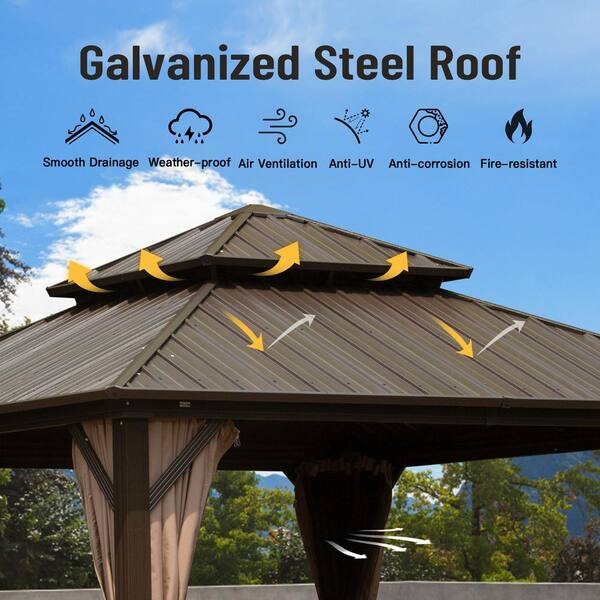 domi outdoor living 12 ft. W x 12 ft. D Dark Brown Hardtop