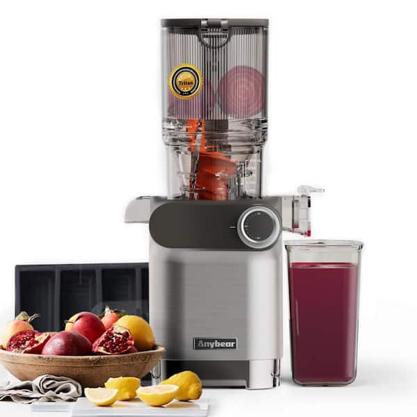 Lycvki 200W Stainless Steel Masticating Juicer 4.3" Large Feed Chute Fit Whole Fruits Vegetables with Brush