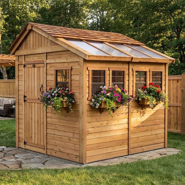 Sunshed 8 ft. x 8 ft. Western Red Cedar Garden Shed