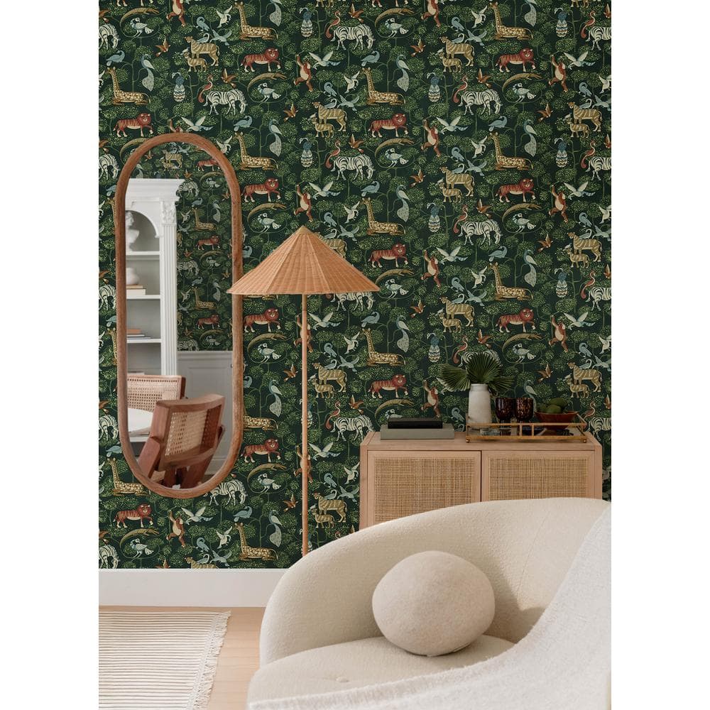 Rigby Green Jungle Animals Non-Woven Wallpaper