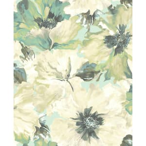 Cecita Sage, Ivory, and Metallic Ice Blue Watercolor Floral Paper Strippable Roll (Covers 56.05 sq. ft.)