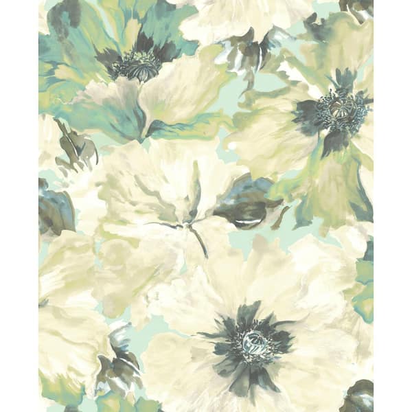 Seabrook Designs Cecita Sage, Ivory, and Metallic Ice Blue Watercolor Floral Paper Strippable Roll (Covers 56.05 sq. ft.)