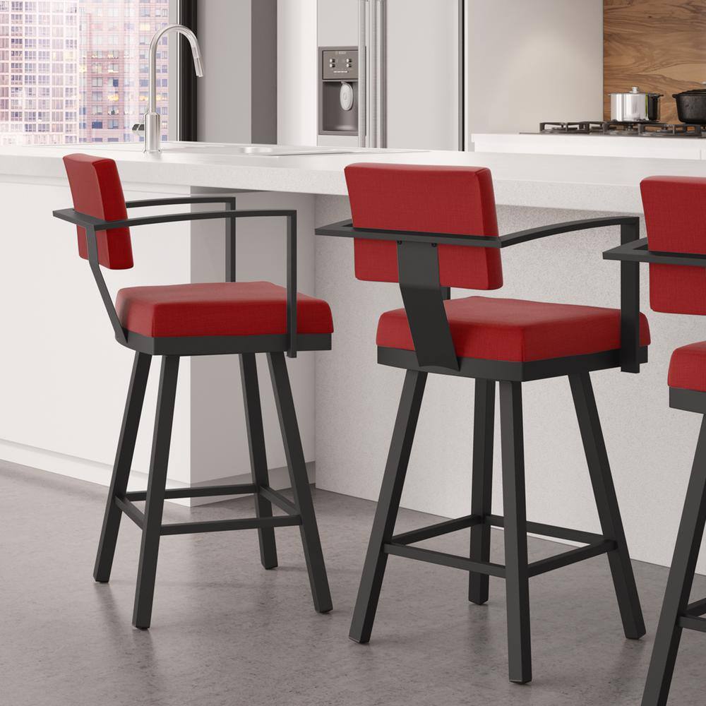 Akers 30" Red Polyester & Black Metal Swivel Bar Stool