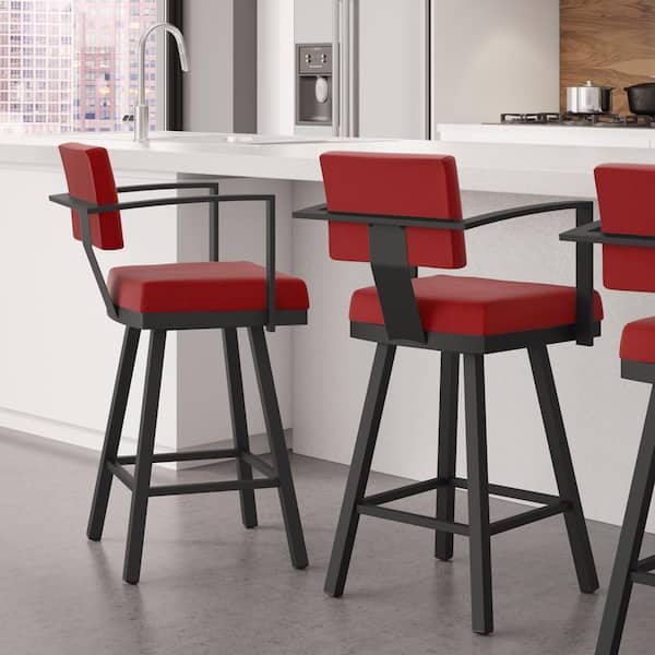 Amisco Akers 30 in. Red Polyester Black Metal Swivel Bar Stool