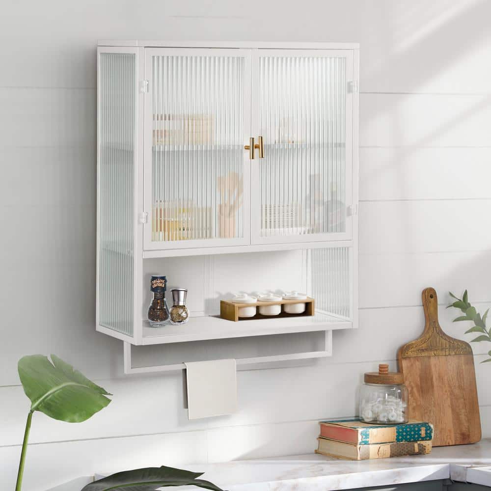 27.56 in. W x 9.06 in. D x 23.62 in. H Glass Doors Bathroom Storage Wall Ca