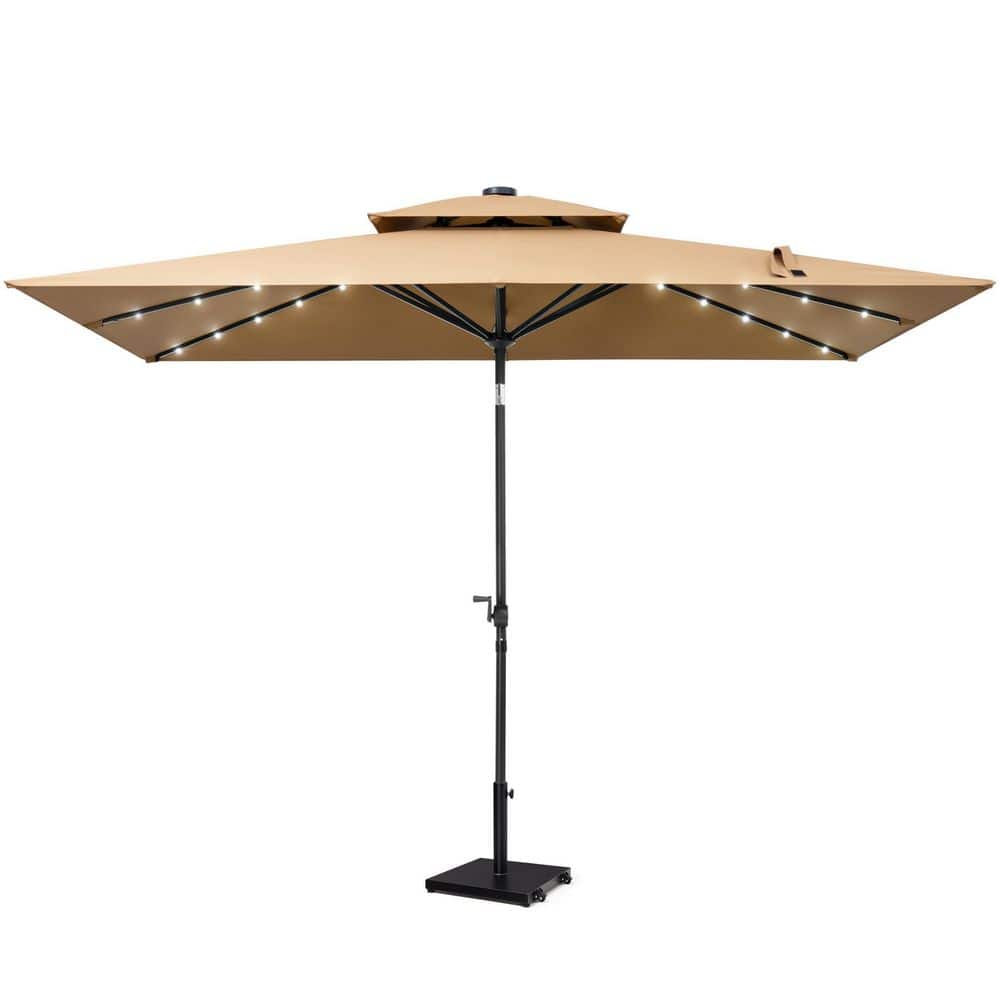 Solar LED 10 ft. x 6.5 ft. Double Top Market Patio Umbrella in Tan with Push-Button Tilt and Wheeled Base price history on PriceWatchPro