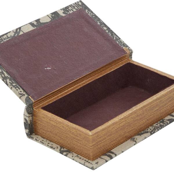 Litton Lane Rectangle Wood Faux Book Box with World Map Cover (Set
