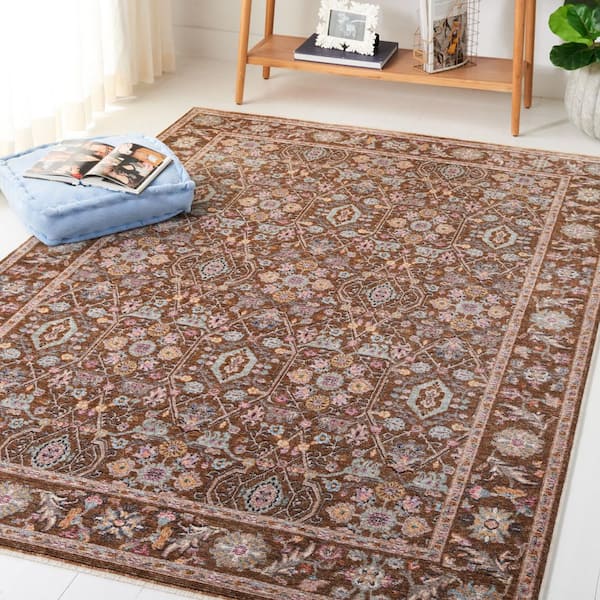 Crimson 5 ft. x 7 ft. Brown/Blue Geometric Border Area Rug