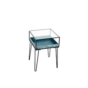 Teal Square Metal and Glass Outdoor Accent Table