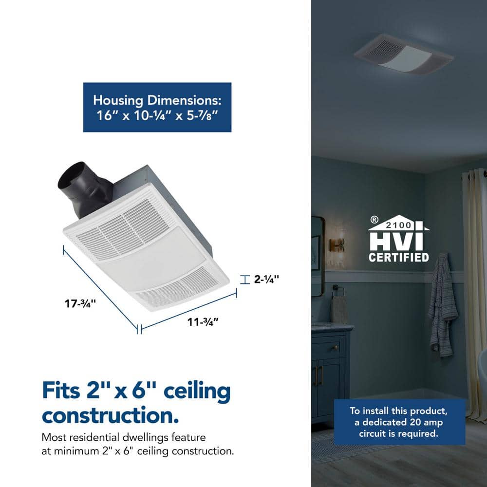 Broan-NuTone White Steel Ceiling Mount Bathroom Fan with Heater and LED Light