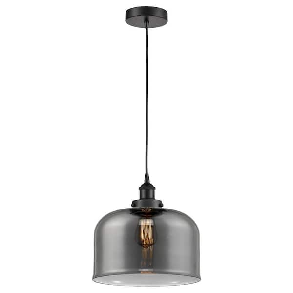Bell 60-Watt 1-Light Matte Black Standard Mini Pendant Light Smoked Glass Shade