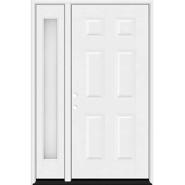 Regency 51 in. x 80 in. 6 Panel RHIS Unfinished White Mahogany Fiberglass Prehung Front Door with Obscure12in. SL 4-9/16