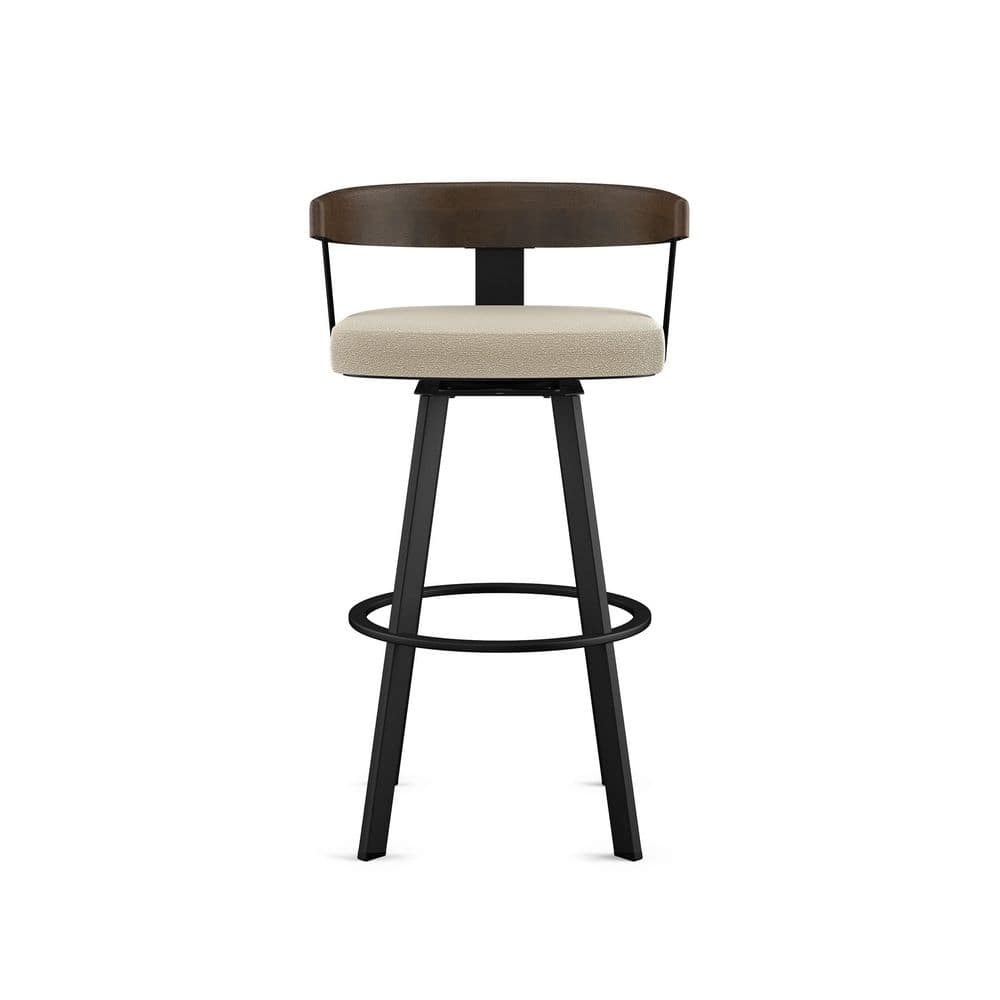Lars 37'' Cream Bouclé and Black Metal Swivel Barstool
