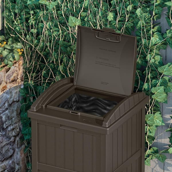 Heavy Duty Plastic 30-Gallon Kitchen Trash Can with Easy Open Lid in Brown  