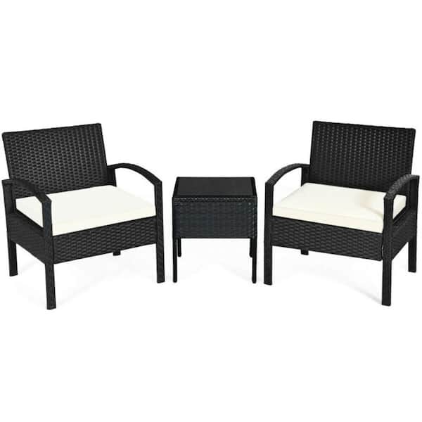 cenadinz 3-Pieces Wicker Patio Conversation Set, in White Cushions