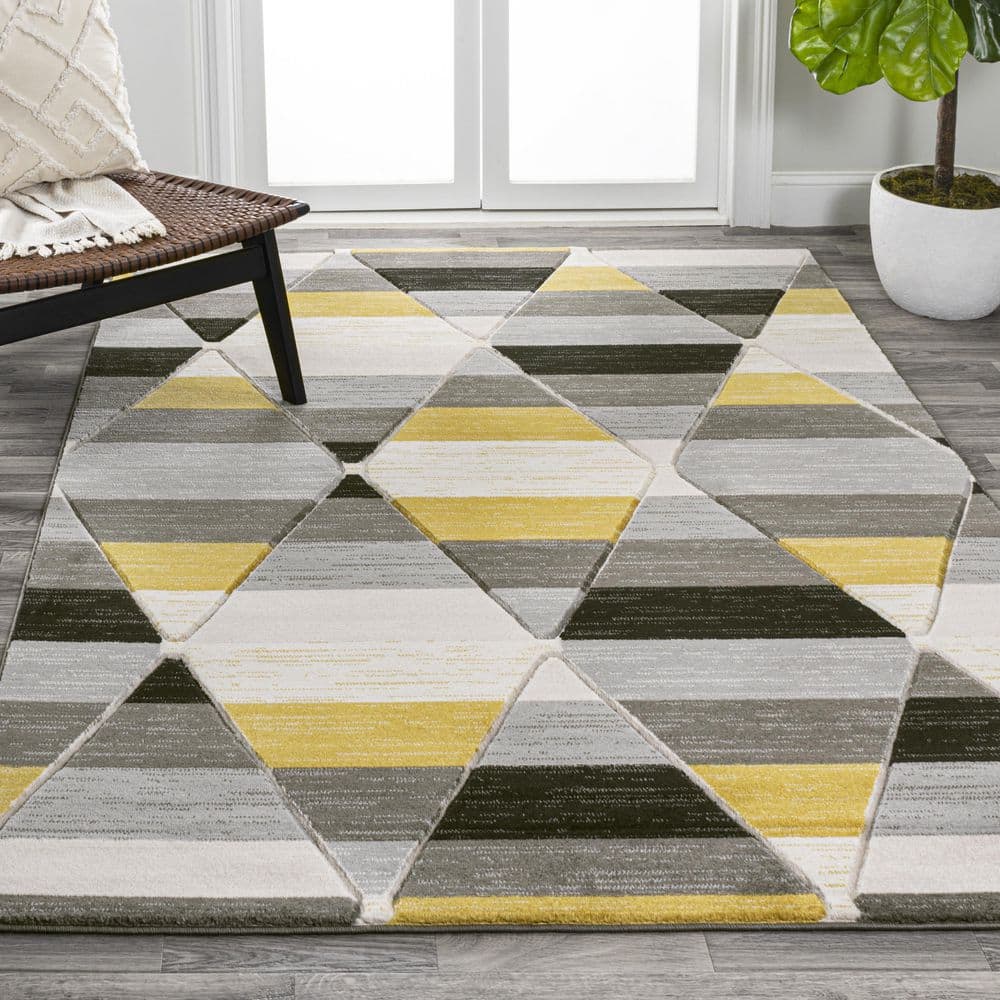 Kehoe Yellow and Gray Geometric Diamond Area Rug