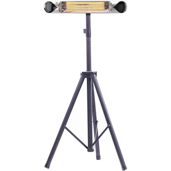 Hanover 35.4 in. 1500-Watt Infrared Electric Patio Heater with Remote Control and Tripod Stand in Silver/Black
