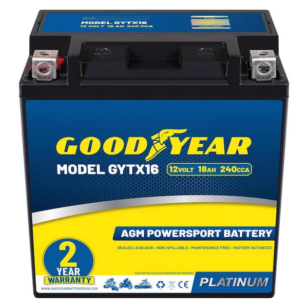 GYTX16-12-Volt 18 AH, 240 CCA, Rechargeable High-Performance, Maintenance Free, SLA AGM Battery for Motorcycle, ATV