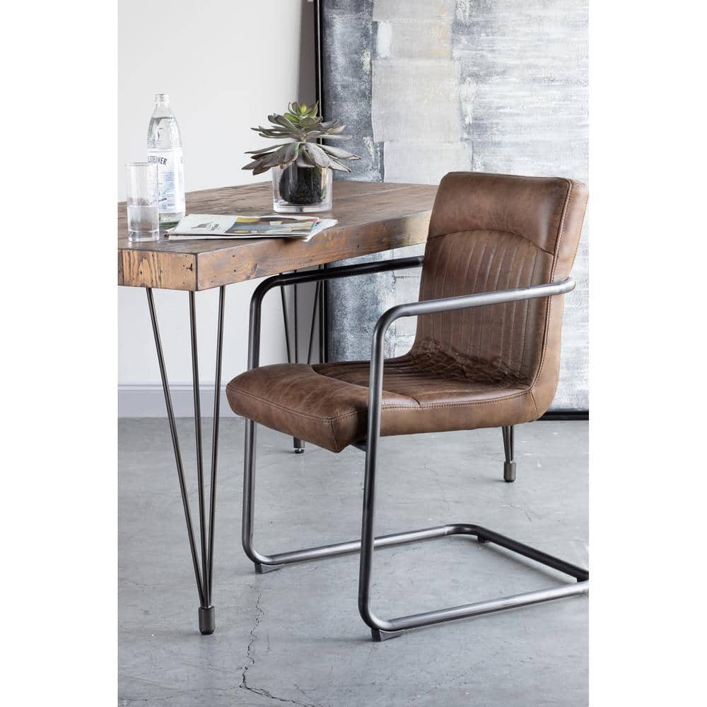 NADAAL STUDIOS Axel Light Brown Leather Dining Chair, Distressed Top ...