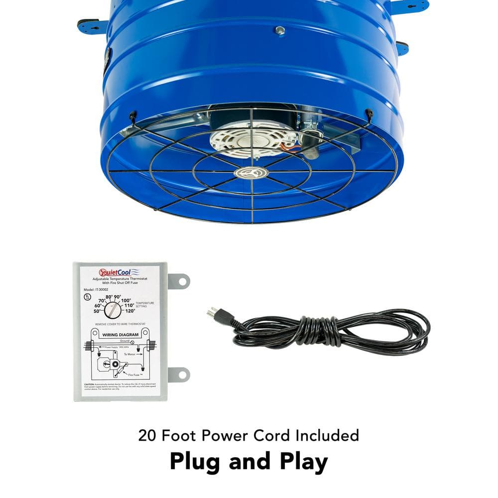 Blue Steel Roof Mount Attic Fan with Thermostat