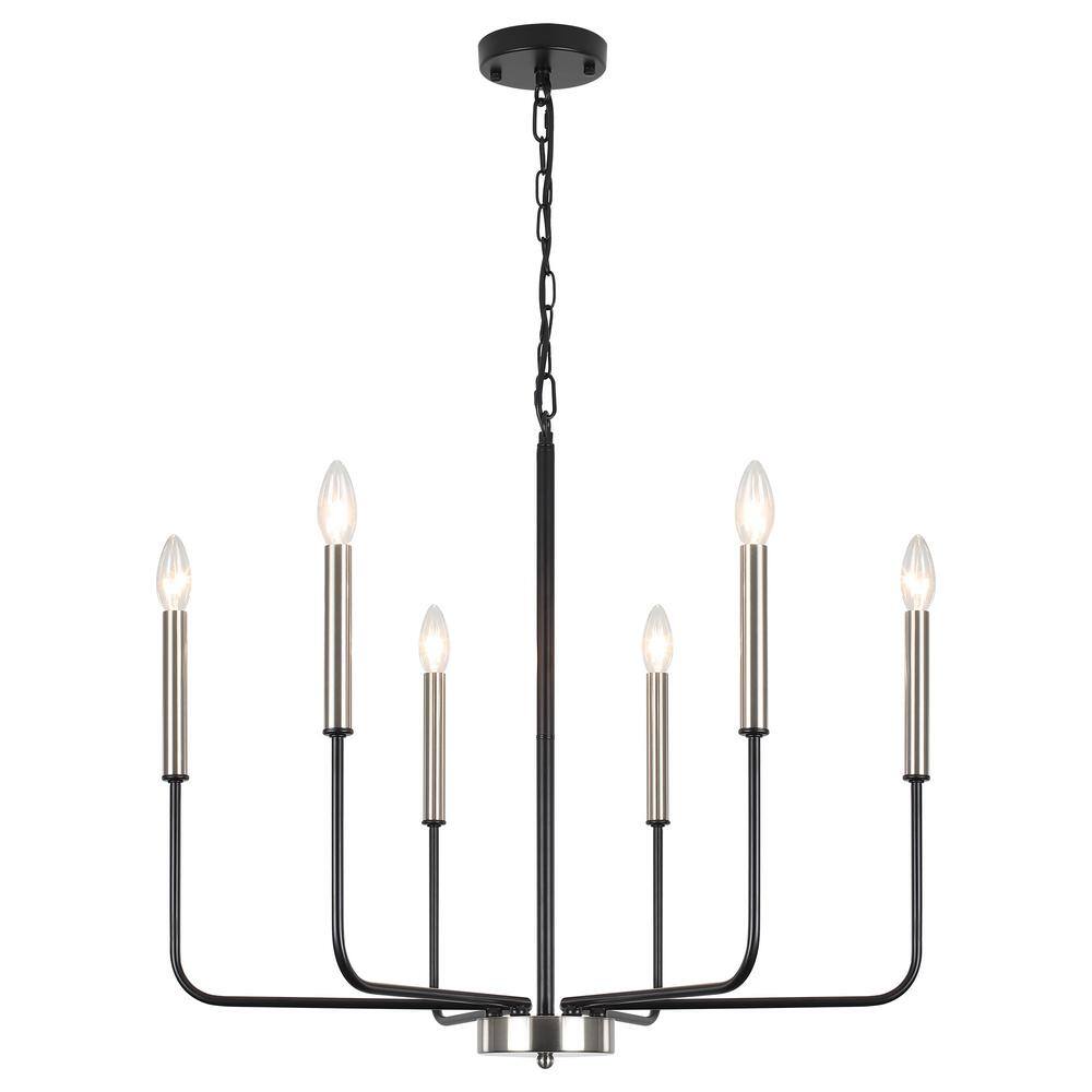 LWYTJO Classic 6Light Matte Black and Nickel Traditional Fixture Rustic Linear Farmhouse Candle