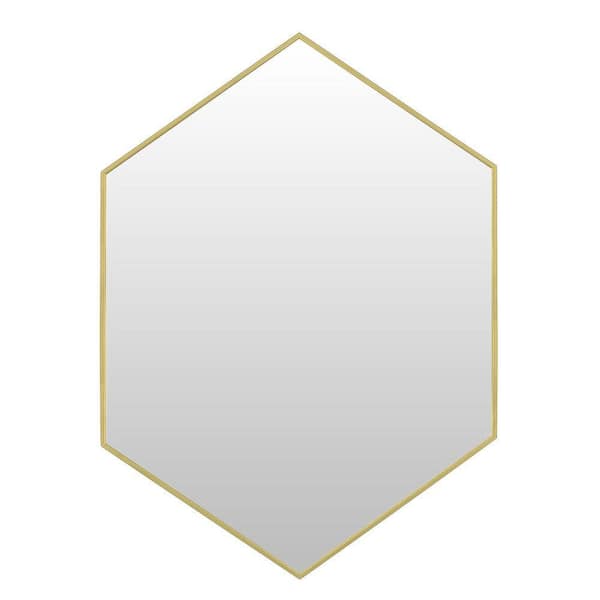 24 in. W x 34 in. H Modern Hexagon Metal Framed Wall Mounted Bathroom Vanity Mirror in Gold
