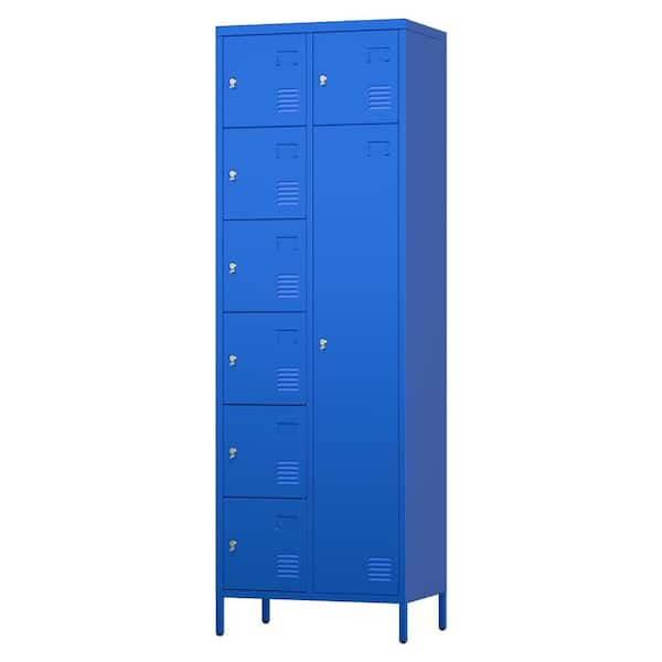 23.6 in. W x 72 in. H x 15.7 in. D 7-Shelf Steel Freestanding Cabinet with 7 and 1 Door for Gym, School, Home in Blue