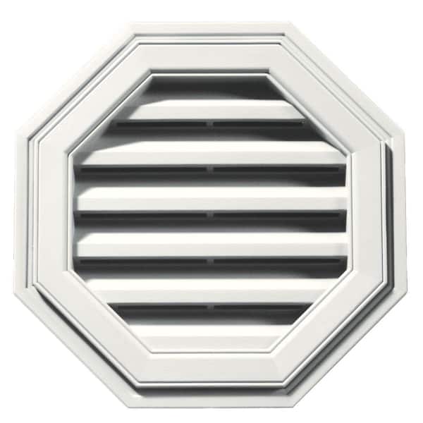 Builders Edge 18 in. x 18 in. Octagon White Plastic Built-in Screen Gable Louver Vent
