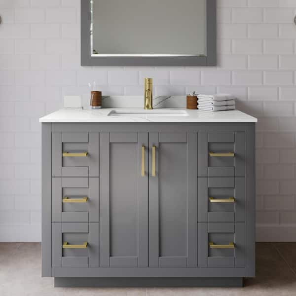 Miranda 42 in. W x 22 in. D x 33.75 in. H Single Bath Vanity in Dark Gray with Giotto Quartz Top