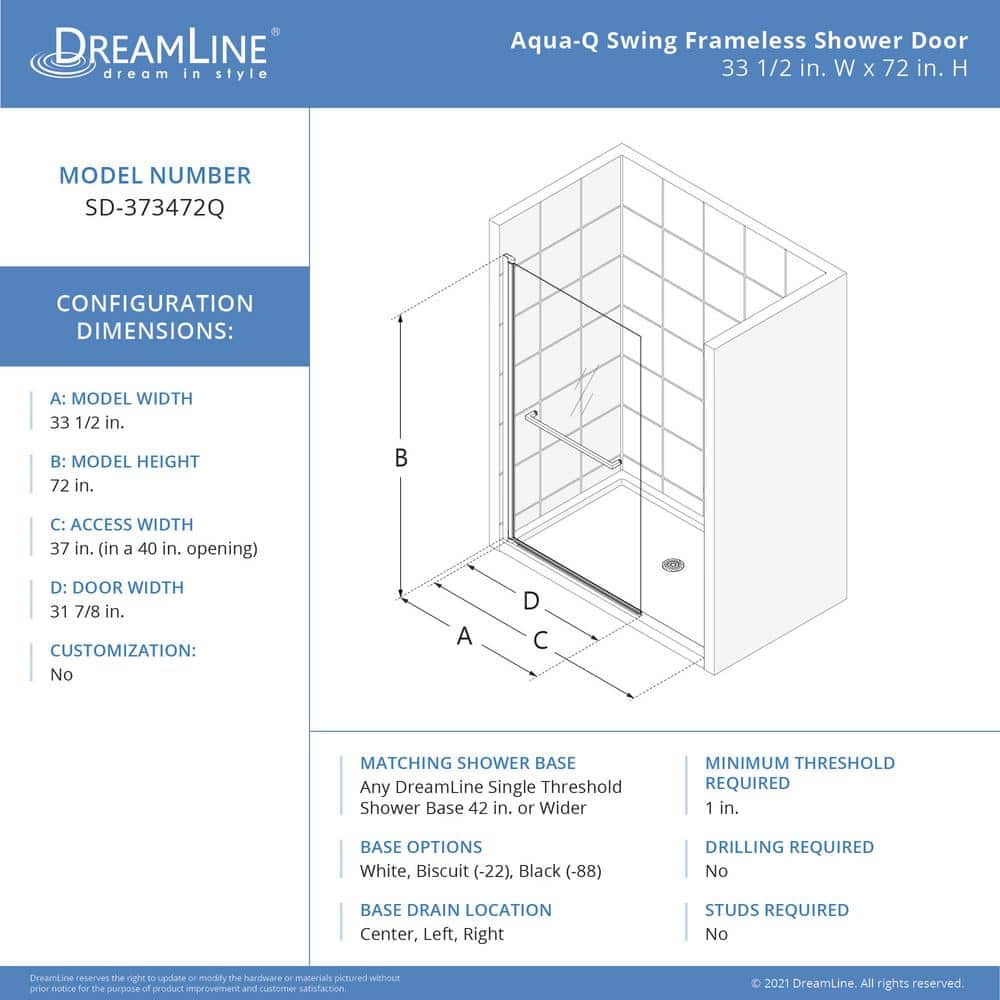 Aqua-Q Oil Rubbed Bronze Frameless 72" Shower Door