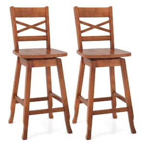 24 in. Walnut Wood Bar Stool Counter stool with Backrest (Set of 2)