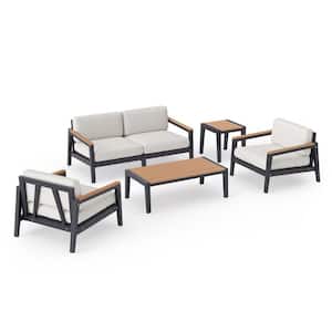 Rhodes 4-Seater 5-Piece Aluminum Outdoor Patio Conversation Set With Canvas Natural Cushions