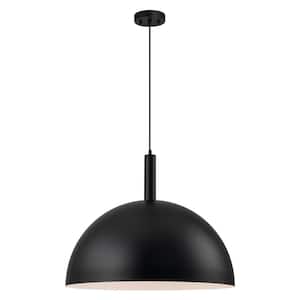1-Light Black Industrial Farmhouse Dome Kitchen Island Pendant Light with Metal Shade