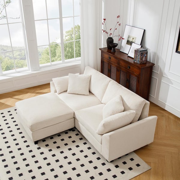 83 in. Modular Cloud Couch Beige Corduroy L-shaped Sectional Sofa with Storage for Living Room Apartment Office