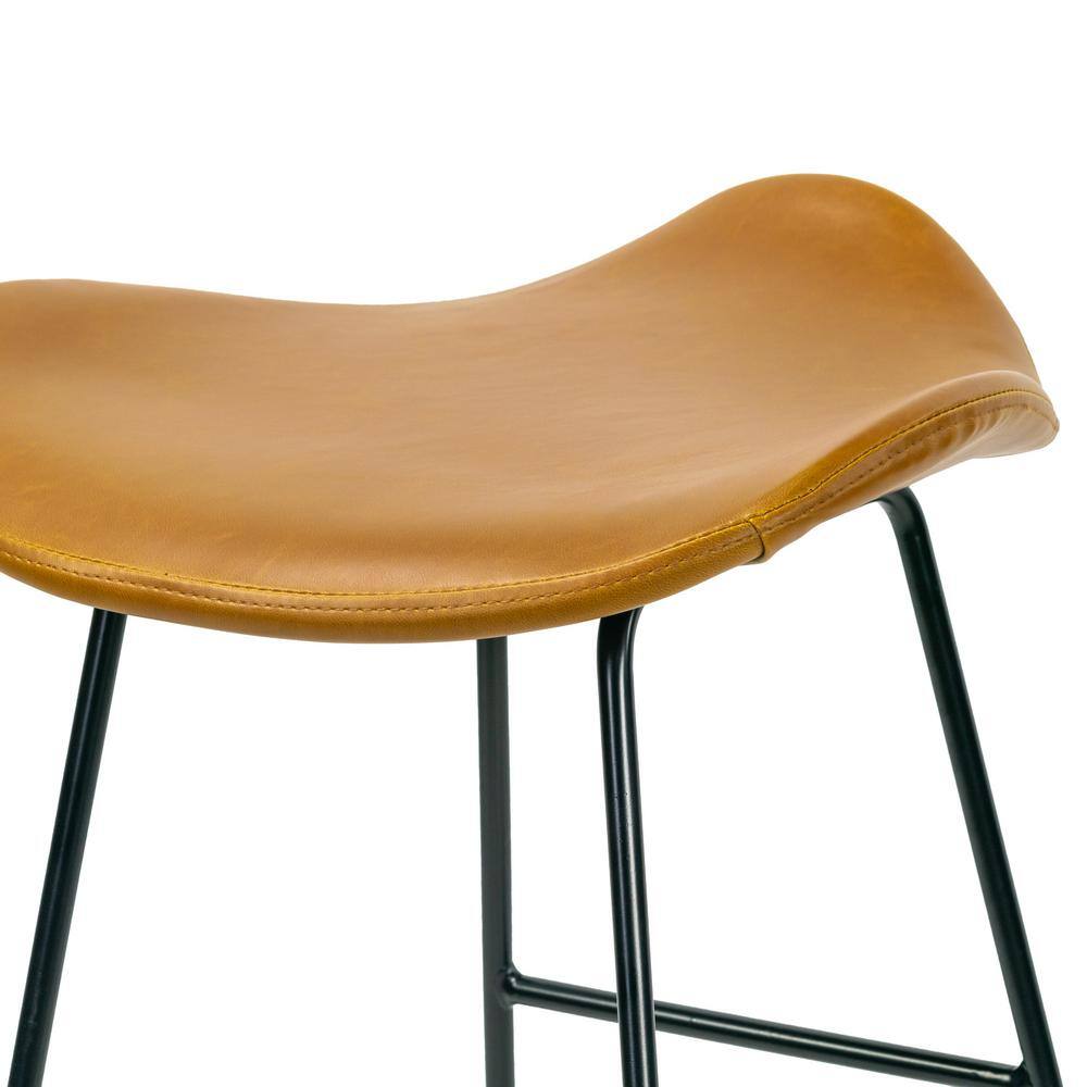 Aoi Saddle Style Backless Brown Faux Leather Bar Stools with Black Metal Legs