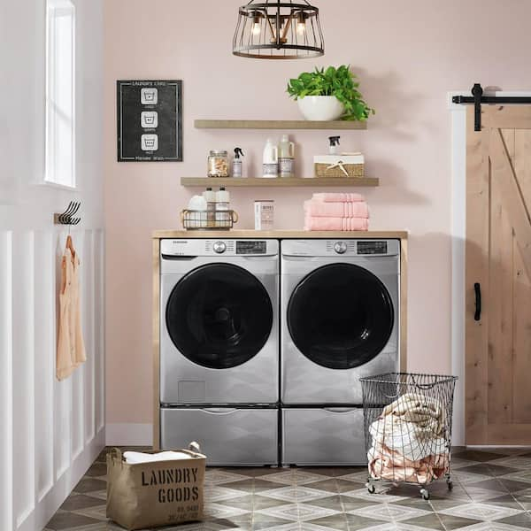 A Long Rustic Floating Shelf, Two Brackets, Laundry Room Storage