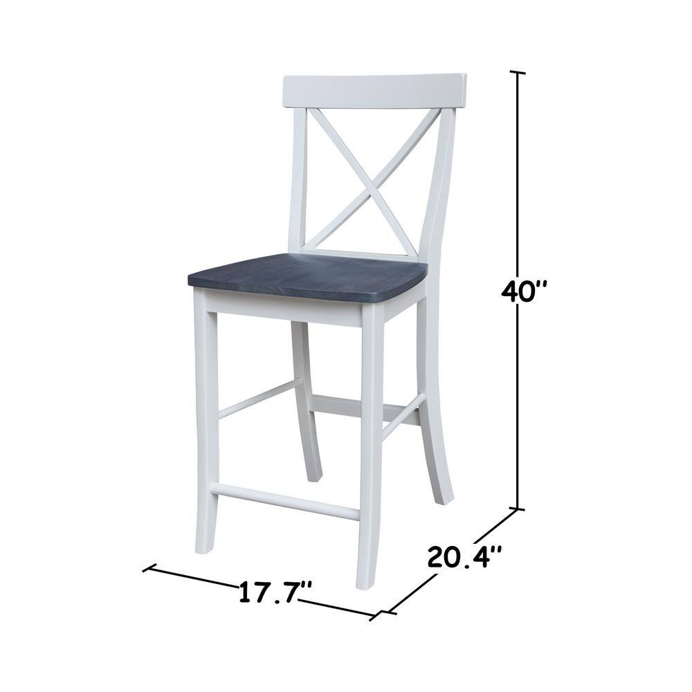 Elegant X-Back Solid Parawood Counter Stool, White and Heather Gray