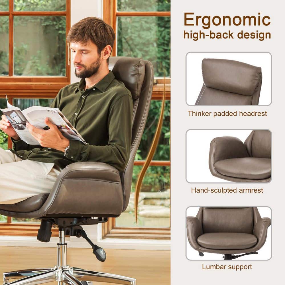 Gray Leather High Back Swivel Executive Office Chair