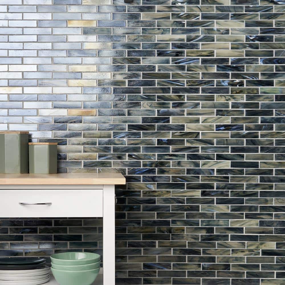 Night Black Polished Glass Mosaic Wall Tile