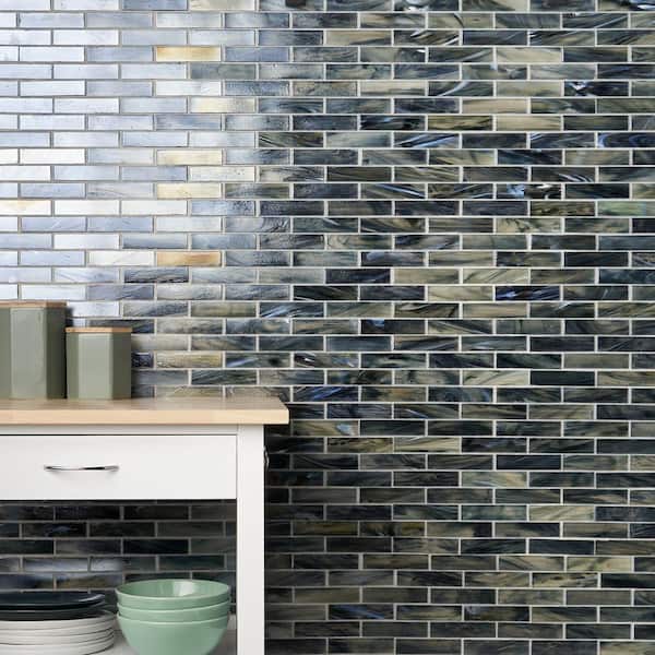Amber Night Black 12.59 in. x 12.67 in. Polished Glass Wall Mosaic Tile (1.1 sq. ft./Each)