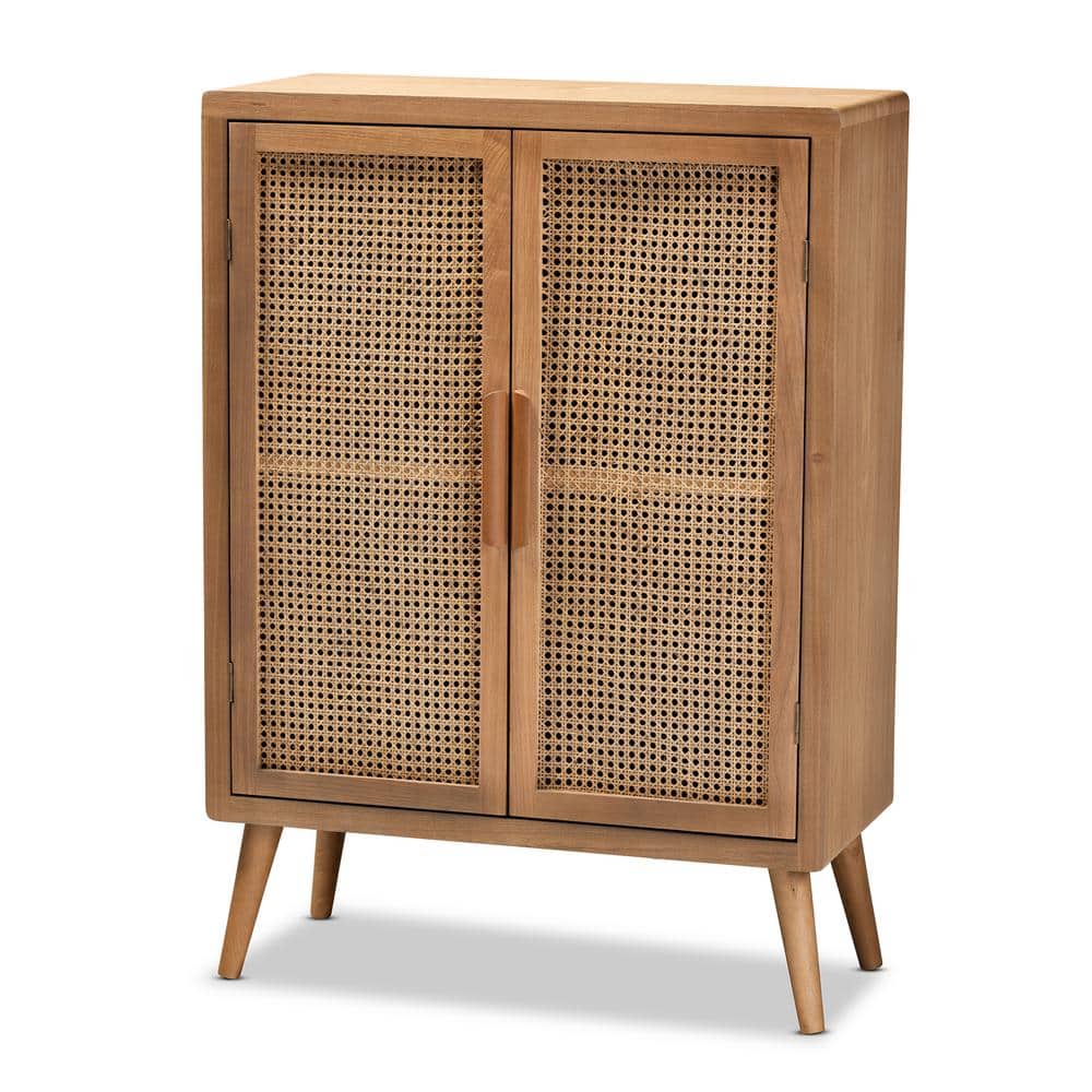 Alina Medium Oak and Rattan 2-Door Accent Storage Cabinet